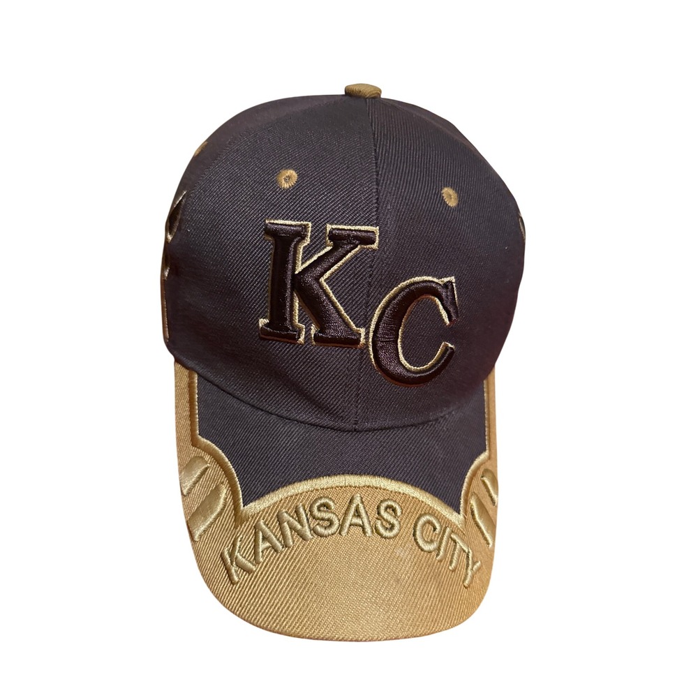Green Cottage Kansas City KC Embroidered Baseball Cap Hat Brown Gold Adjustable